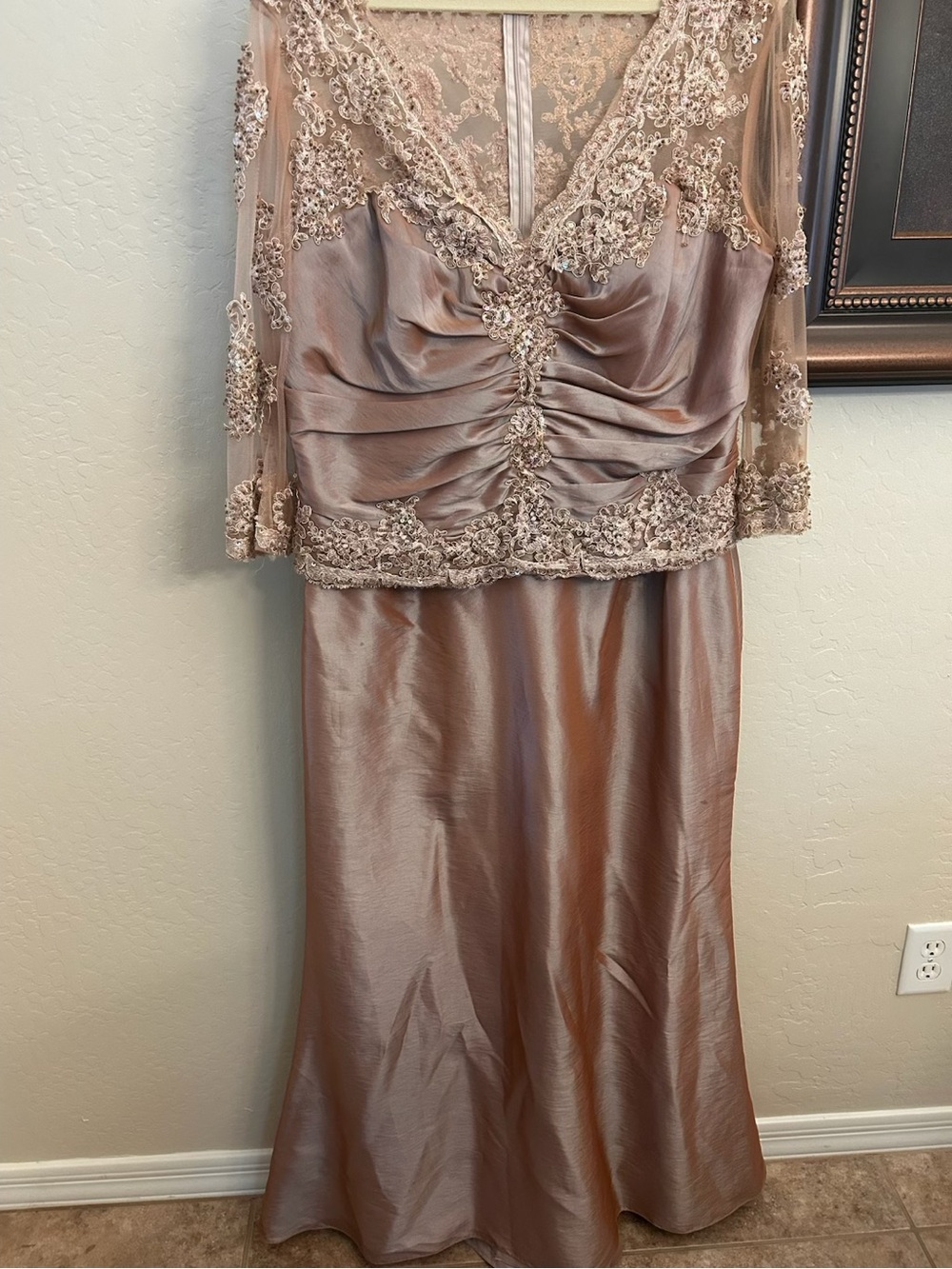 Embellished Satin Mother-of-the-Bride Dress in Blush